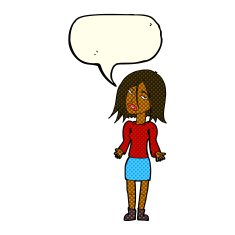 cartoon woman shrugging shoulders with speech bubble N252