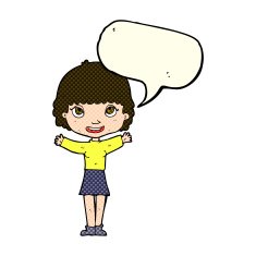 cartoon woman waving with speech bubble N171