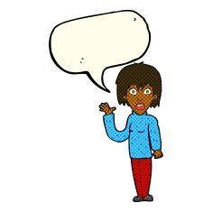 cartoon shocked woman waving hand with speech bubble N6