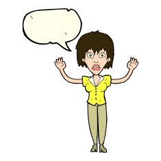 cartoon woman stressing out with speech bubble N9