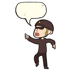 cartoon man in bike helmet pointing with speech bubble N5