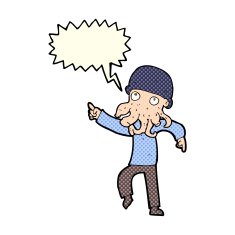 cartoon alien man dancing with speech bubble N5