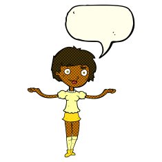 cartoon woman spreading arms with speech bubble N5