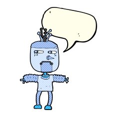 cartoon robot with speech bubble N88