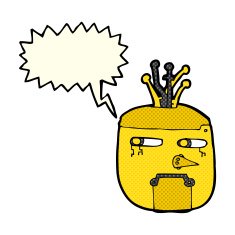 cartoon gold robot head with speech bubble N5