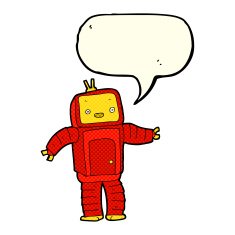 cartoon robot with speech bubble N89