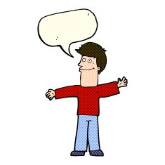cartoon happy man with speech bubble N225
