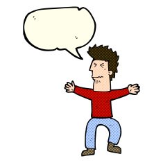 cartoon stressed out man with speech bubble N9
