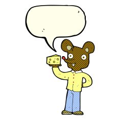 cartoon mouse holding cheese with speech bubble N6