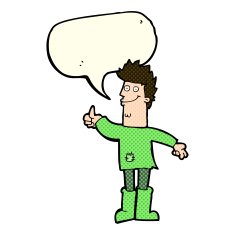 cartoon positive thinking man in rags with speech bubble N5