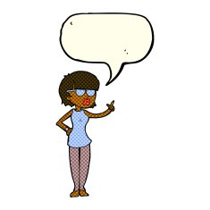 cartoon woman wearing spectacles with speech bubble N19