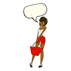 cartoon attractive woman shopping with speech bubble N5