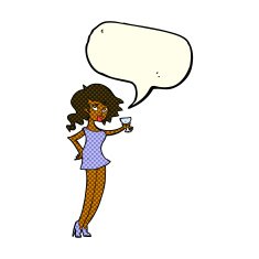 cartoon woman at party with speech bubble N10