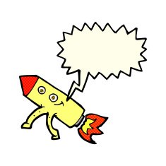 cartoon happy rocket with speech bubble N6