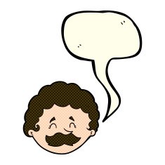 cartoon man with mustache speech bubble N44