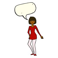 cartoon woman in dress with speech bubble N20
