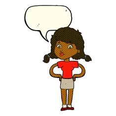 cartoon pretty girl with hands on hips speech bubble N6