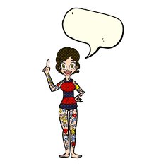 cartoon woman covered in tattoos with speech bubble N5
