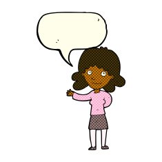 cartoon friendly woman with speech bubble N38