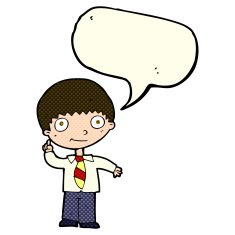 cartoon school boy with idea speech bubble N15