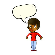 cartoon woman shrugging shoulders with speech bubble N253