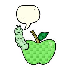 cartoon apple with bug speech bubble N12