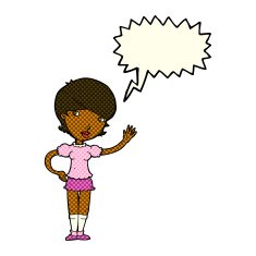 cartoon girl waving with speech bubble N14