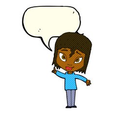 cartoon woman with idea speech bubble N125