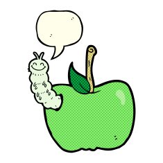 cartoon apple with bug speech bubble N13