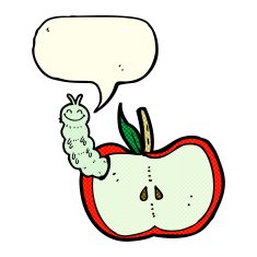 cartoon apple with bug speech bubble N14