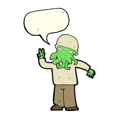 cartoon cool alien with speech bubble N5