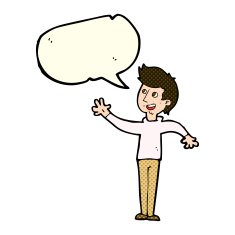 cartoon man waving with speech bubble N15