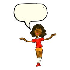 cartoon woman taking praise with speech bubble N6