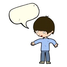 cartoon confused boy with speech bubble N5