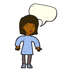 cartoon cautious woman with speech bubble N5
