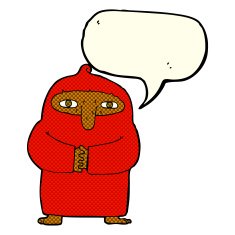 cartoon monk in robe with speech bubble N5