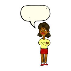 cartoon smug woman with speech bubble N11