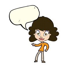 cartoon woman pointing with speech bubble N111