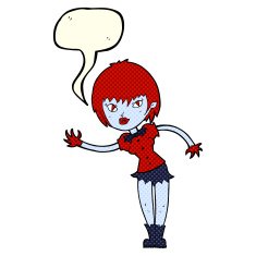 cartoon vampire girl welcoming with speech bubble N5