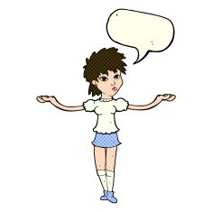 cartoon woman shrugging shoulders with speech bubble N255
