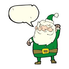 cartoon santa claus punching air with speech bubble N11