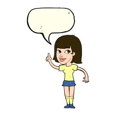 cartoon pretty girl with idea speech bubble N14