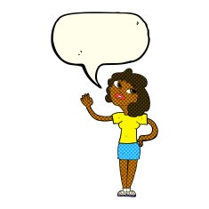 cartoon woman waving with speech bubble N173