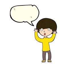 cartoon startled boy with speech bubble N16