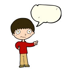 cartoon happy boy pointing with speech bubble N10