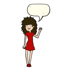 cartoon happy woman waving with speech bubble N5