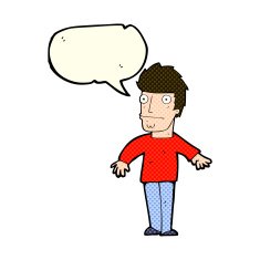 cartoon worried man with speech bubble N50
