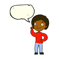 cartoon boy with idea speech bubble N42