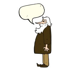 cartoon bearded old man with speech bubble N19