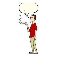 cartoon annoyed smoker with speech bubble N4